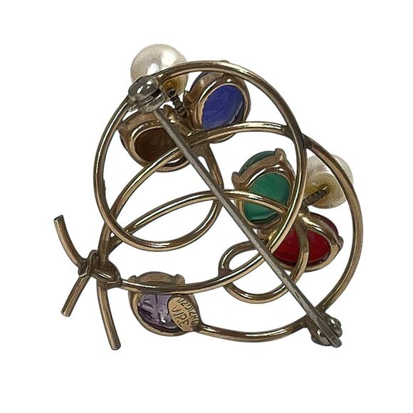 1960s WRE 1/20 12K GF Egyptian Revival Scarab & Pearls Curves Swirls Pin Brooch - Picture 2 of 3